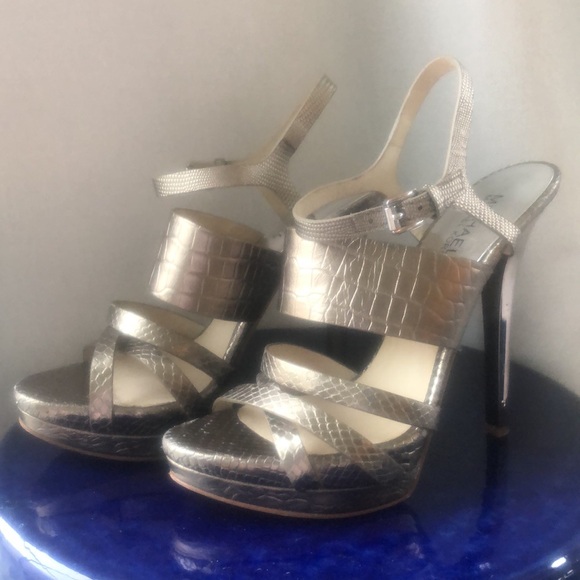 Michael kors NADJA leather embossed metallic platform high heel bronze pewter - Picture 6 of 16